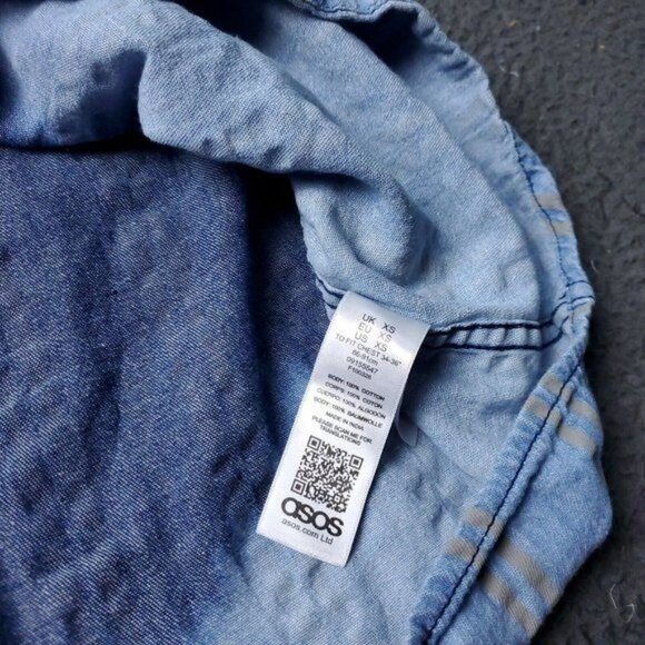 ASOS Ombre Denim Button Shirt Mens XS Extra Small Long Sleeve Blue Y2k - Picture 9 of 10